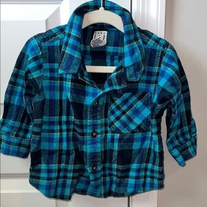VINTAGE Baby Gap Blue and Navy Plaid Button-Up Shirt Flannel Fall